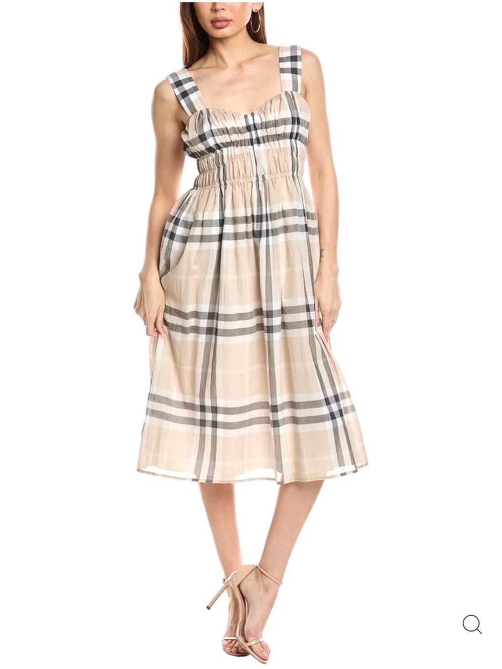 Burberry Beige Plaid Midi Dress